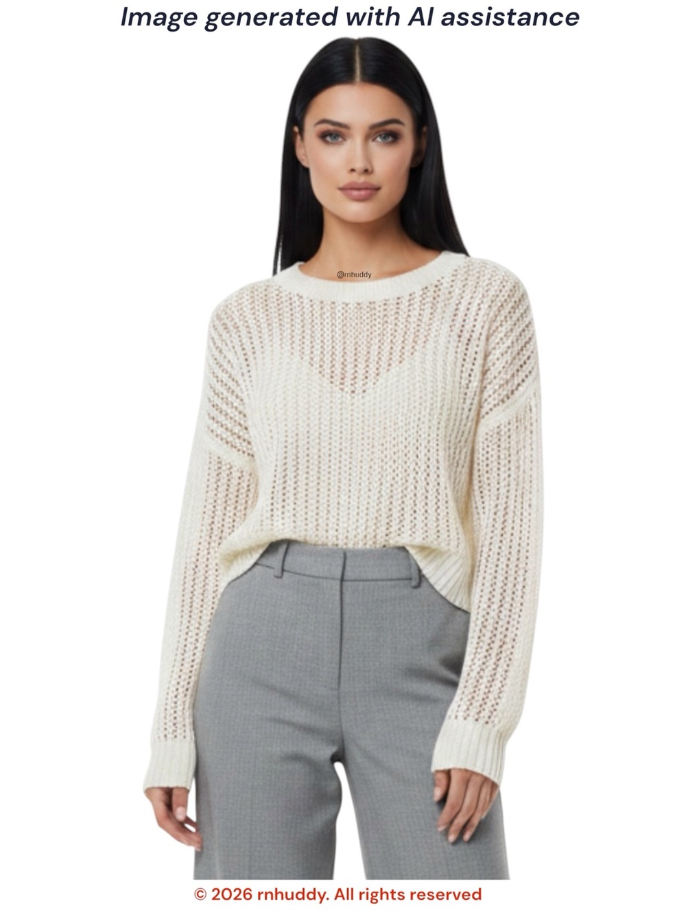 Uniqlo L ivory 3D mesh crochet see thru sweater
